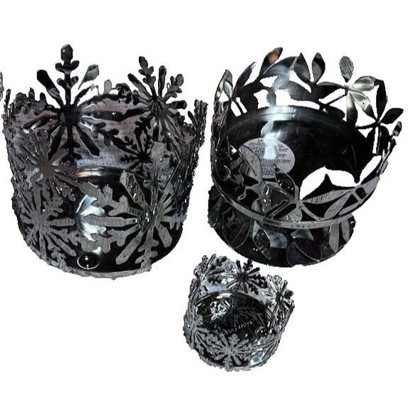 2 Silver Snowflake 1 Flower Candleholders Boho Holiday Christmas Winter Decor - Picture 1 of 8